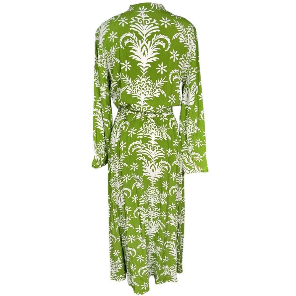 ZARA Green White Floral Button Down Maxi Dress M Resort Vacation Old Money Chic - Picture 2 of 11